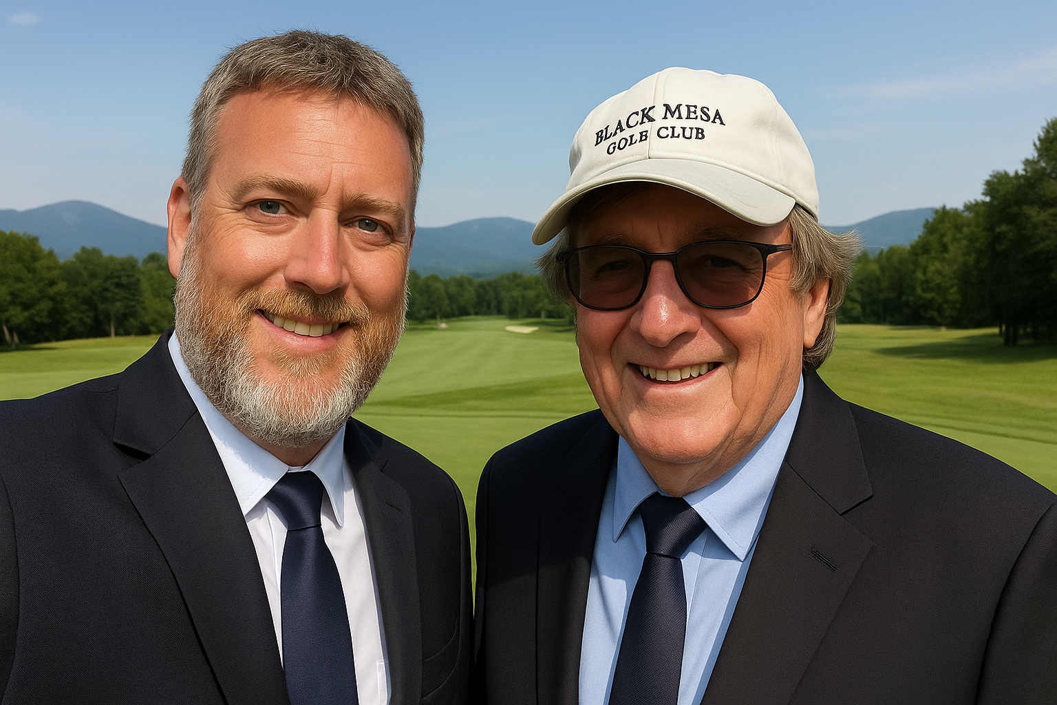 Jim and Josh Laughridge walking a green together